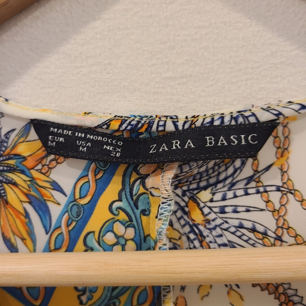 Zara Yellow Scarf Print Handkerchief Hem Midi Dress Medium Lightweight‎ Flowy - Picture 7 of 8